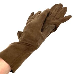 gloves 6.5 brown suede vintage UN-lined Gazella Italy very soft